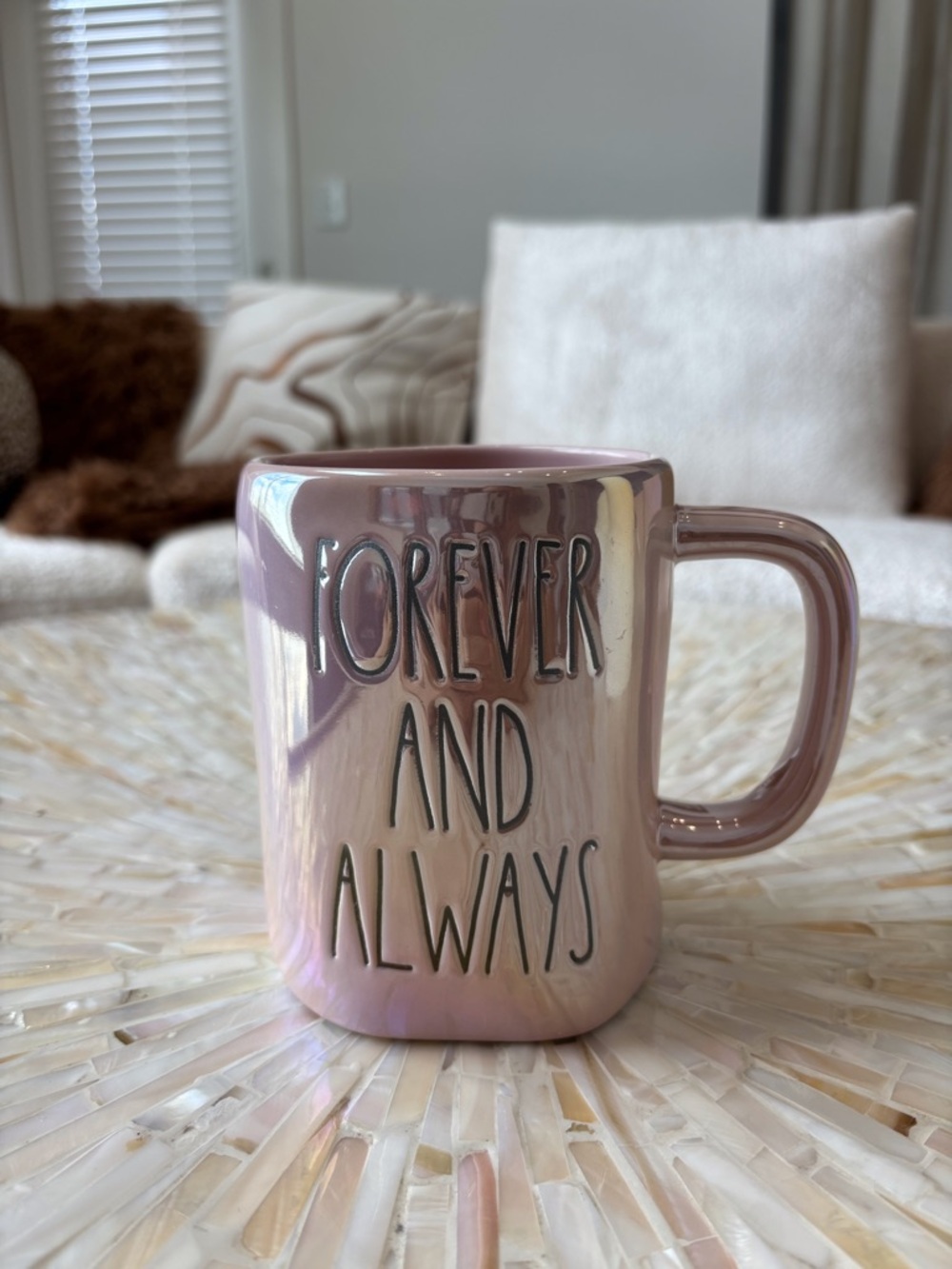 Rae Dunn Iridescent Pink 'FOREVER AND ALWAYS' Ceramic Mug
